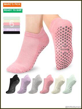 6 Pairs Non Slip Yoga Grip Socks for Pilates Barre Hospital